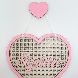 Porta Maternidade Palha Indiana MDF 20cm coração rosa