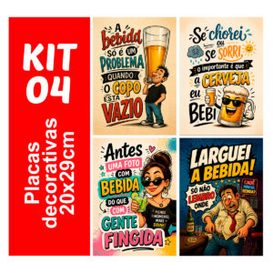 Kit 4 Placa Decorativa Mdf Bar Bebida Decoração 20x29
