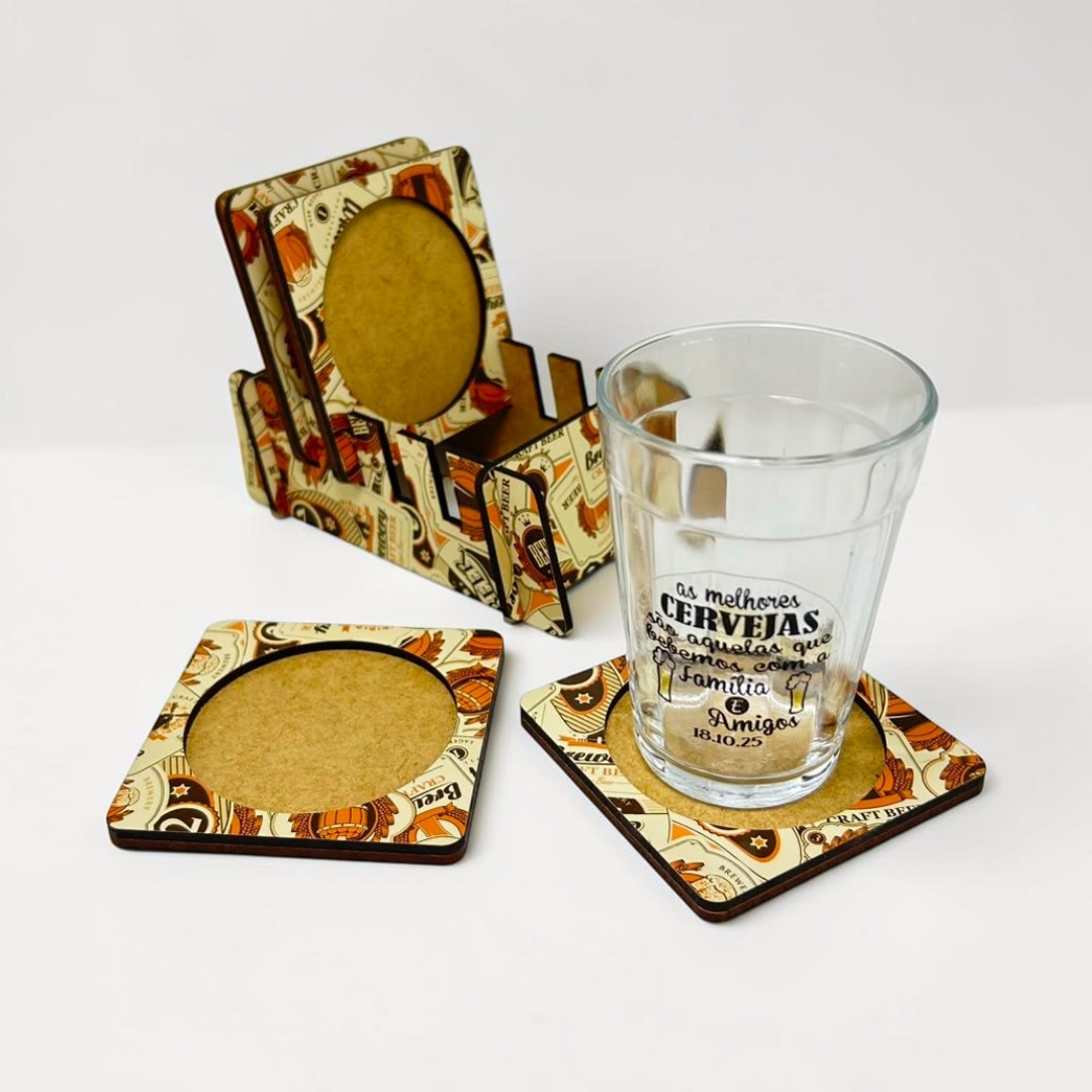 Jogo 4 Porta Copos Mdf Com Suporte Organizador Bar Cerveja - Imagem 4