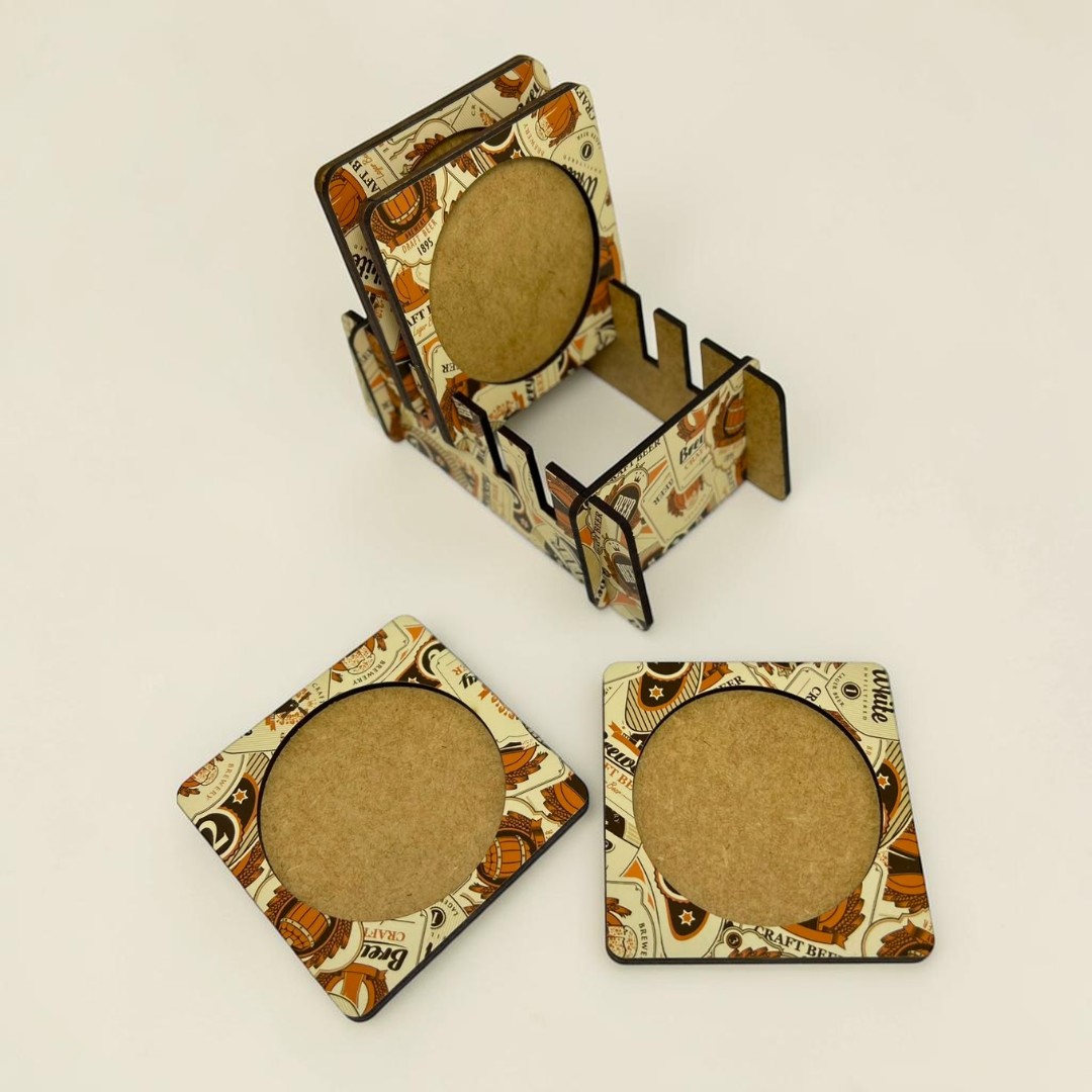 Jogo 4 Porta Copos Mdf Com Suporte Organizador Bar Cerveja - Imagem 3