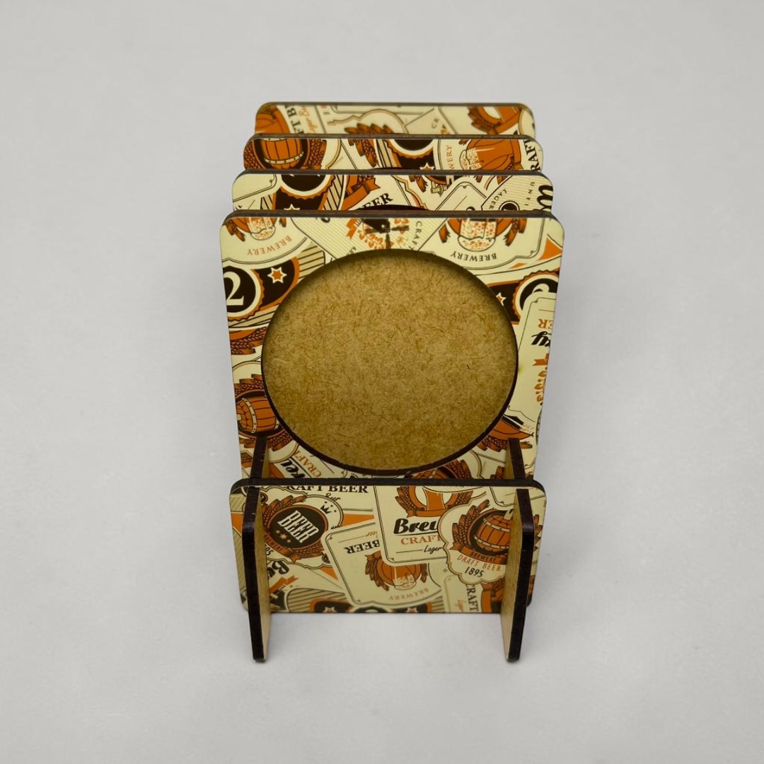 Jogo 4 Porta Copos Mdf Com Suporte Organizador Bar Cerveja - Imagem 2