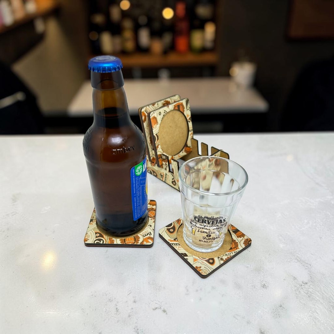 Jogo 4 Porta Copos Mdf Com Suporte Organizador Bar Cerveja - Imagem 5