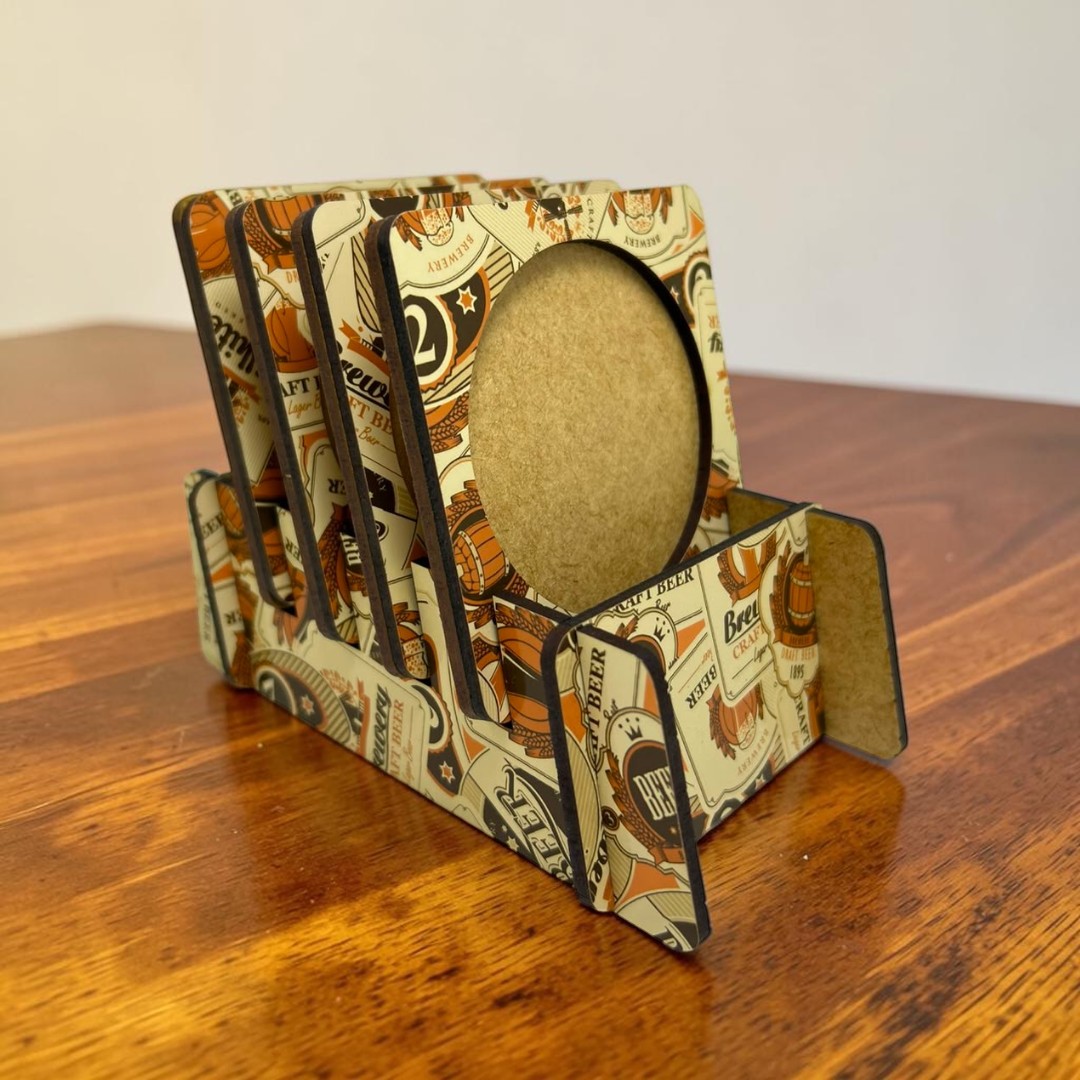 Jogo 4 Porta Copos Mdf Com Suporte Organizador Bar Cerveja