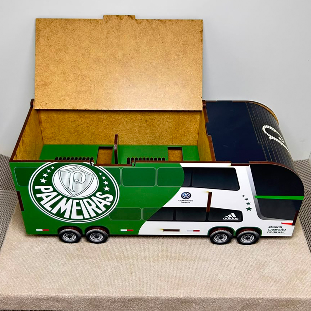 Ônibus caixa Futebol de Botão Personalizado Time MDF estojo - Imagem 3