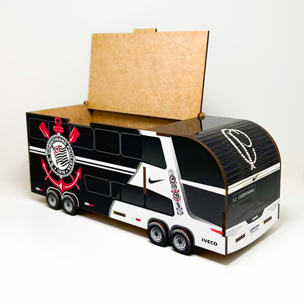 Ônibus caixa Futebol de Botão Time Corinthians MDF estojo - Imagem 7