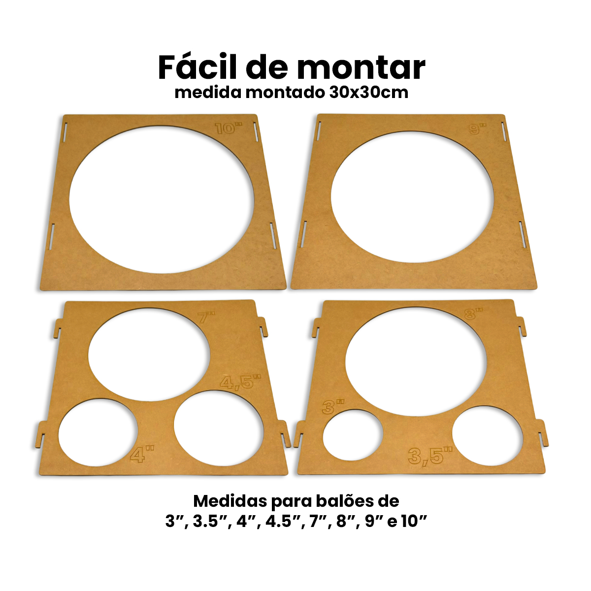 Gabarito Medidor de Balões MDF 3 a 10 Polegadas decoradora - Imagem 4