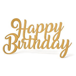Aplique Happy Birthday MDF Cru 45x26cm Festa Lettering corte